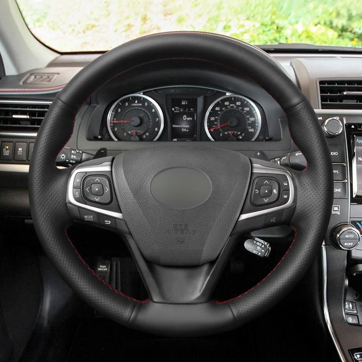 MEWANT Hand Stitch Leather Car Steering Wheel Cover for Toyota Avensis 2015 - 2019 / Camry 2015 - 2017 / Avalon 2013 - 2018 / Harrier 2013 - 2020 - Alcantara, Leather, Carbon Fiber, Easy Install, Non - Slip, Best Steering Wheel Cover