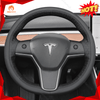 MEWANT Hand Stitch Leather Carbon Fiber Suede Alcantara Car Steering Wheel Cover for Tesla Model 3 2017 - 2020 / Model Y 2020 - 2021 - Alcantara, Leather, Carbon Fiber, Easy Install, Non - Slip, Best Steering Wheel Cover