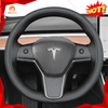 MEWANT Hand Stitch Leather Carbon Fiber Suede Alcantara Car Steering Wheel Cover for Tesla Model 3 2017 - 2020 / Model Y 2020 - 2021 - Alcantara, Leather, Carbon Fiber, Easy Install, Non - Slip, Best Steering Wheel Cover