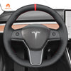 MEWANT Hand Stitch Leather Carbon Fiber Suede Alcantara Car Steering Wheel Cover for Tesla Model 3 2017 - 2020 / Model Y 2020 - 2021 - Alcantara, Leather, Carbon Fiber, Easy Install, Non - Slip, Best Steering Wheel Cover