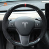 MEWANT Hand Stitch Leather Carbon Fiber Suede Alcantara Car Steering Wheel Cover for Tesla Model 3 2017 - 2020 / Model Y 2020 - 2021 - Alcantara, Leather, Carbon Fiber, Easy Install, Non - Slip, Best Steering Wheel Cover