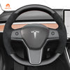 MEWANT Hand Stitch Leather Carbon Fiber Suede Alcantara Car Steering Wheel Cover for Tesla Model 3 2017 - 2020 / Model Y 2020 - 2021 - Alcantara, Leather, Carbon Fiber, Easy Install, Non - Slip, Best Steering Wheel Cover