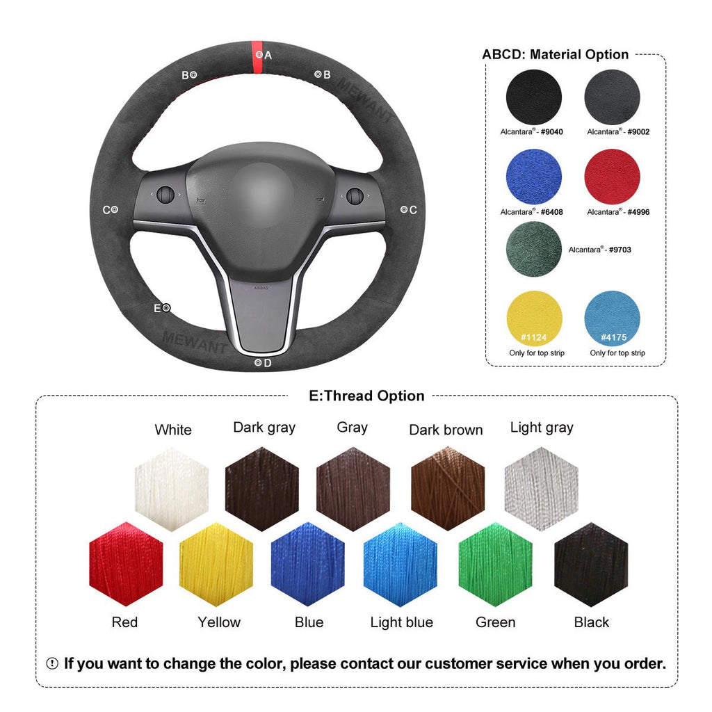 MEWANT Hand Stitch Leather Carbon Fiber Suede Alcantara Car Steering Wheel Cover for Tesla Model 3 2017 - 2020 / Model Y 2020 - 2021 - Alcantara, Leather, Carbon Fiber, Easy Install, Non - Slip, Best Steering Wheel Cover