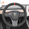 MEWANT Hand Stitch Leather Carbon Fiber Suede Alcantara Car Steering Wheel for Tesla Model 3 2017 - 2020 / Model Y 2020 - 2021 - Mewant Cover