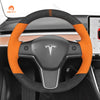 MEWANT Hand Stitch Leather Carbon Fiber Suede Alcantara Car Steering Wheel for Tesla Model 3 2017 - 2020 / Model Y 2020 - 2021 - Mewant Cover