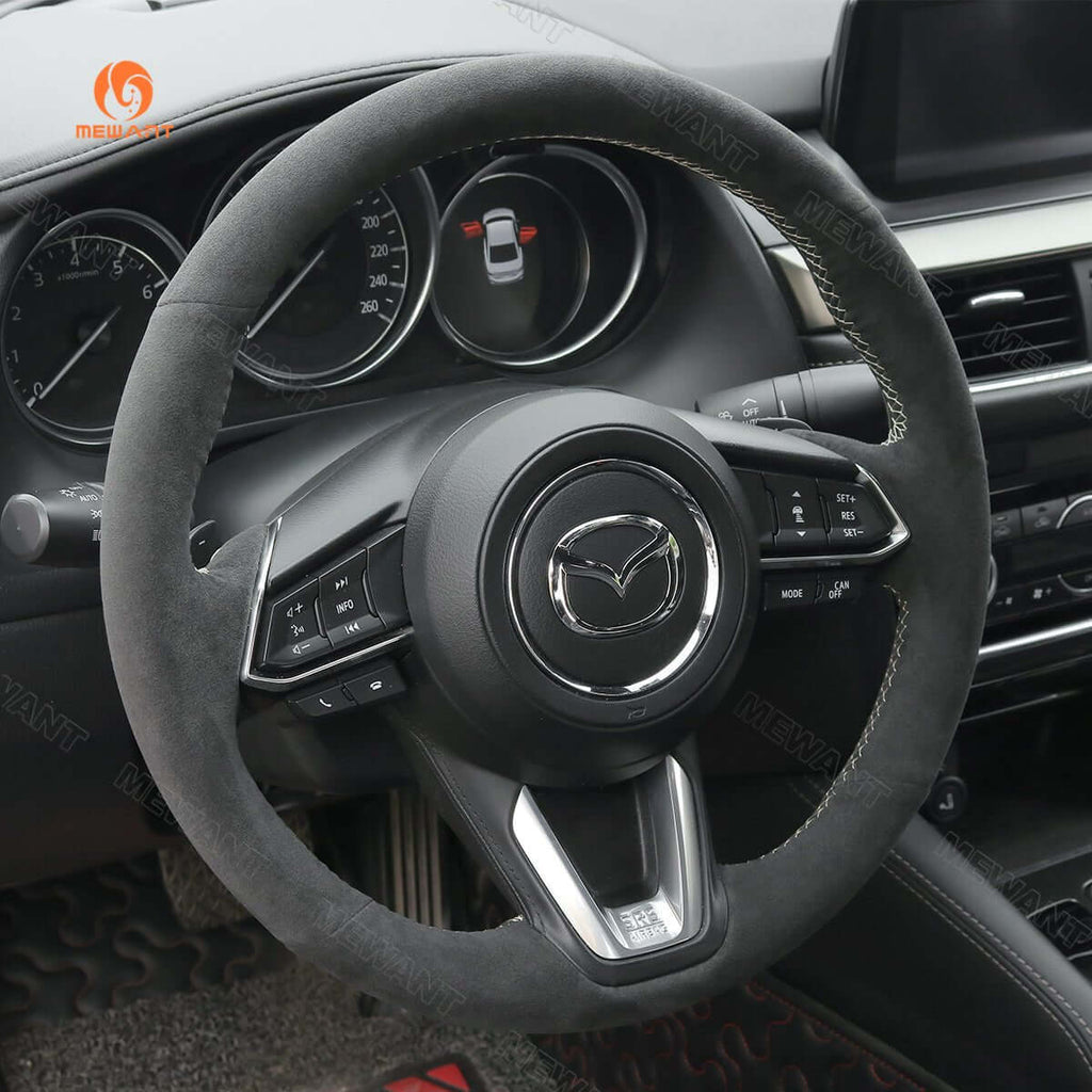MEWANT Hand Stitch Leather Suede Alcantara Car Steering Wheel Cover for Mazda 3 Axela Mazda 6 Atenza CX - 3 CX - 5 CX - 9 / for Toyota Yaris 2015 - 2025 - Alcantara, Leather, Carbon Fiber, Easy Install, Non - Slip, Best Steering Wheel Cover