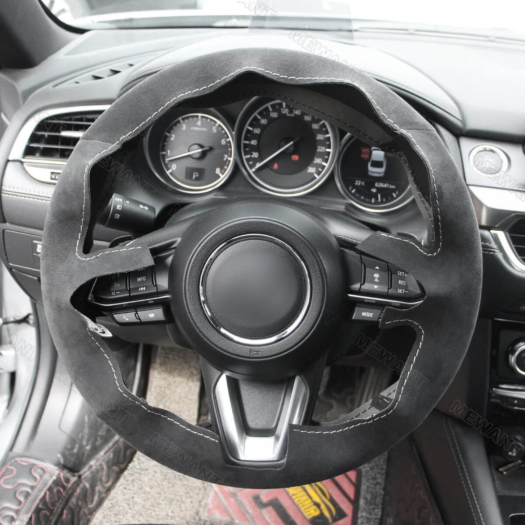 MEWANT Hand Stitch Leather Suede Alcantara Car Steering Wheel Cover for Mazda 3 Axela Mazda 6 Atenza CX - 3 CX - 5 CX - 9 / for Toyota Yaris 2015 - 2025 - Alcantara, Leather, Carbon Fiber, Easy Install, Non - Slip, Best Steering Wheel Cover