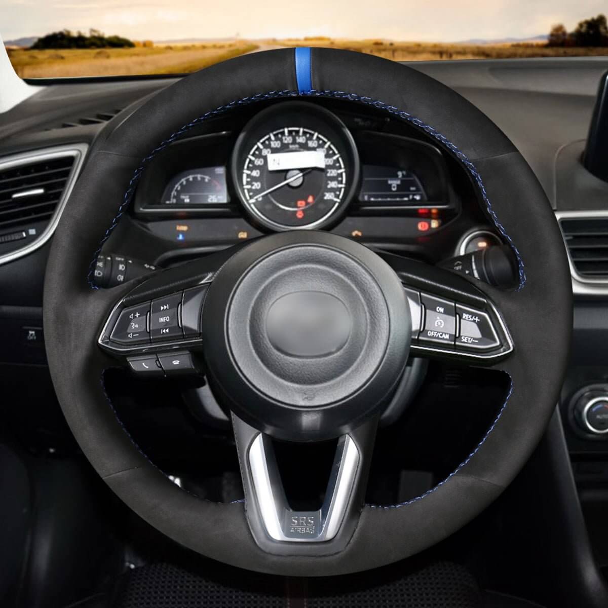 MEWANT Hand Stitch Leather Suede Alcantara Car Steering Wheel Cover for Mazda 3 Axela Mazda 6 Atenza CX - 3 CX - 5 CX - 9 / for Toyota Yaris 2015 - 2025 - Alcantara, Leather, Carbon Fiber, Easy Install, Non - Slip, Best Steering Wheel Cover