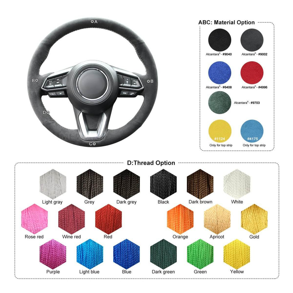 MEWANT Hand Stitch Leather Suede Alcantara Car Steering Wheel Cover for Mazda 3 Axela Mazda 6 Atenza CX - 3 CX - 5 CX - 9 / for Toyota Yaris 2015 - 2025 - Alcantara, Leather, Carbon Fiber, Easy Install, Non - Slip, Best Steering Wheel Cover