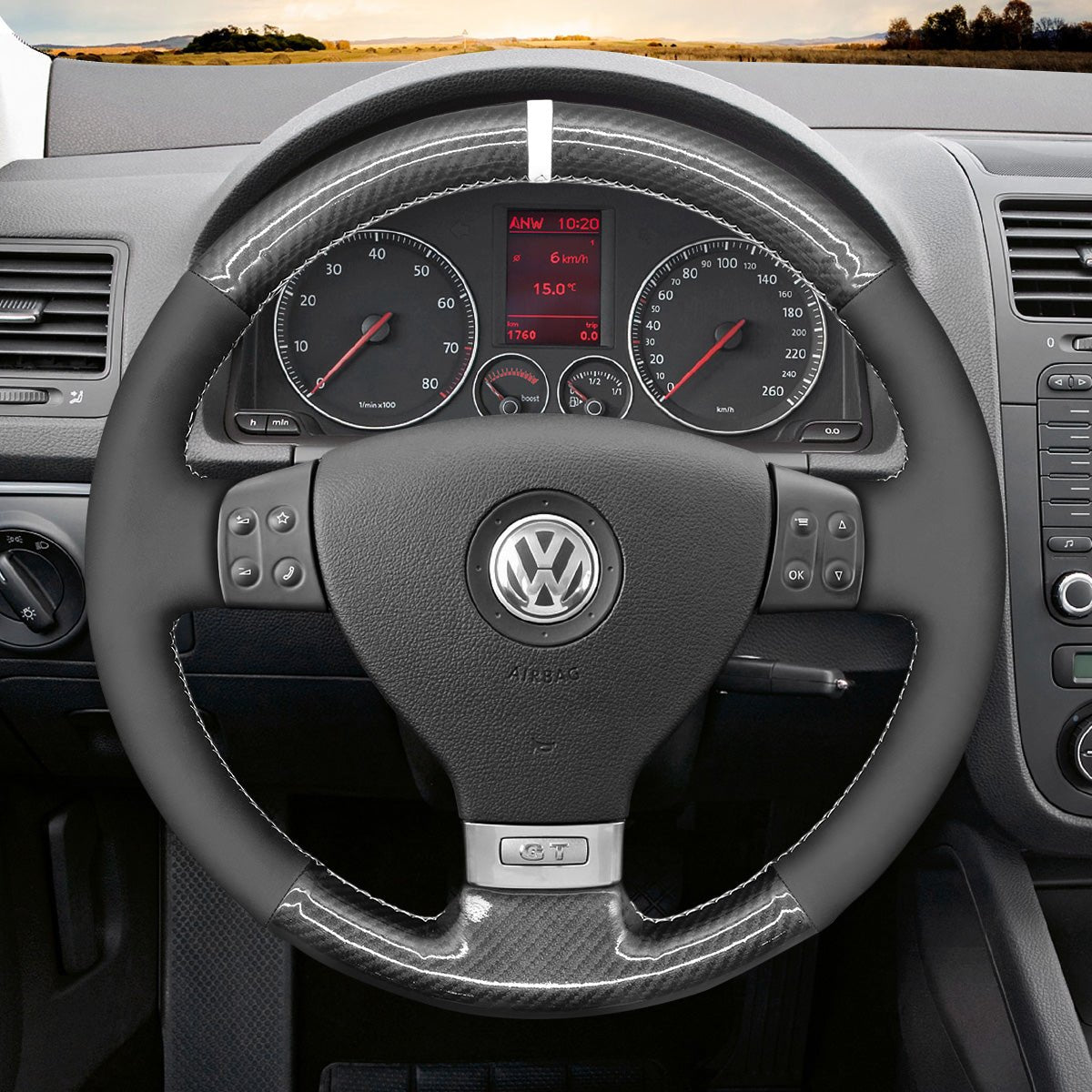 MEWANT Hand Stitch Leather Suede Car Steering Wheel Cover for Volkswagen VW Golf 5 Polo Jetta Passat Touran Caddy EOS - Alcantara, Leather, Carbon Fiber, Easy Install, Non - Slip, Best Steering Wheel Cover