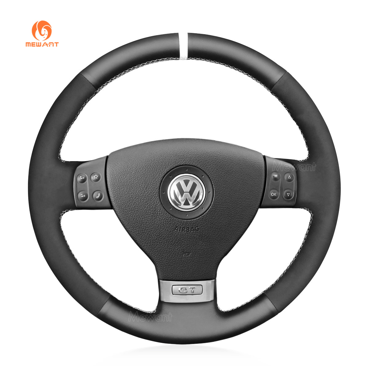 MEWANT Hand Stitch Leather Suede Car Steering Wheel Cover for Volkswagen VW Golf 5 Polo Jetta Passat Touran Caddy EOS - Alcantara, Leather, Carbon Fiber, Easy Install, Non - Slip, Best Steering Wheel Cover