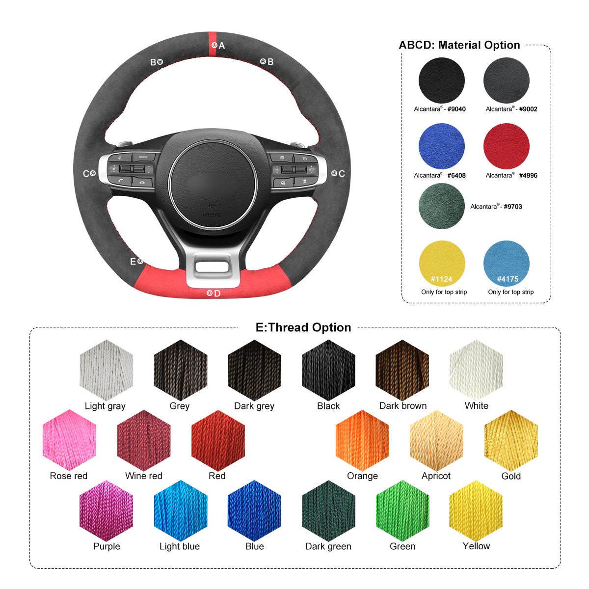 MEWANT Hand Stitch Leather Suede Carbon Fiber Car Steering Wheel Cover for Kia Optim / Kia K5 GT GT - Line Sedan - Alcantara, Leather, Carbon Fiber, Easy Install, Non - Slip, Best Steering Wheel Cover