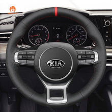 Charger l&#39;image dans la visionneuse de galerie, MEWANT Hand Stitch Leather Suede Carbon Fiber Car Steering Wheel Cover for Kia Optim / Kia K5 GT GT - Line Sedan - Mewant Cover
