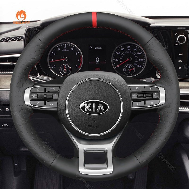 MEWANT Hand Stitch Leather Suede Carbon Fiber Car Steering Wheel Cover for Kia Optim / Kia K5 GT GT - Line Sedan - Mewant Cover