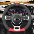 MEWANT Hand Stitch Leather Suede Carbon Fiber Car Steering Wheel Cover for Kia Optim / Kia K5 GT GT - Line Sedan - Alcantara, Leather, Carbon Fiber, Easy Install, Non - Slip, Best Steering Wheel Cover