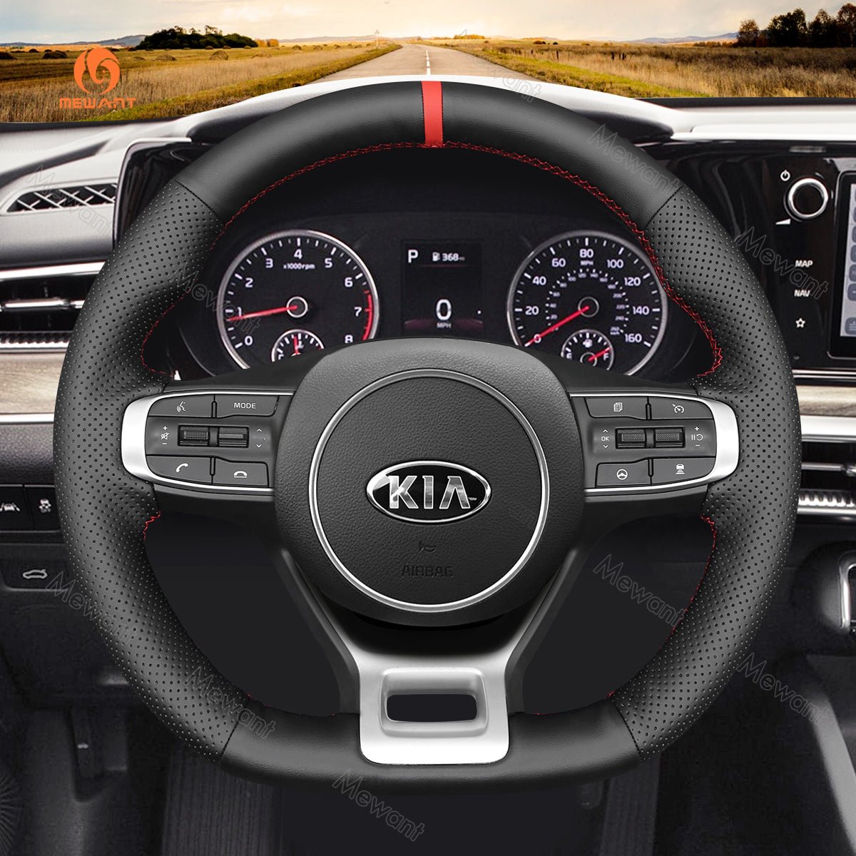 MEWANT Hand Stitch Leather Suede Carbon Fiber Car Steering Wheel Cover for Kia Optim / Kia K5 GT GT - Line Sedan - Alcantara, Leather, Carbon Fiber, Easy Install, Non - Slip, Best Steering Wheel Cover