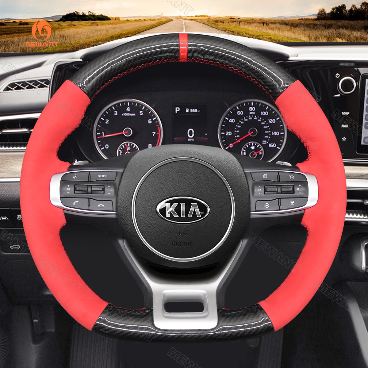 MEWANT Hand Stitch Leather Suede Carbon Fiber Car Steering Wheel Cover for Kia Optim / Kia K5 GT GT - Line Sedan - Alcantara, Leather, Carbon Fiber, Easy Install, Non - Slip, Best Steering Wheel Cover