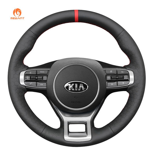 MEWANT Hand Stitch Leather Suede Carbon Fiber Car Steering Wheel Cover for Kia Optim / Kia K5 GT GT - Line Sedan - Mewant Cover