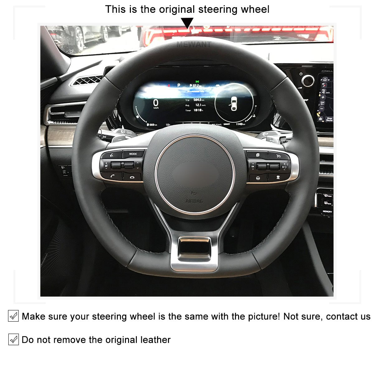 MEWANT Hand Stitch Leather Suede Carbon Fiber Car Steering Wheel Cover for Kia Optim / Kia K5 GT GT - Line Sedan - Mewant Cover