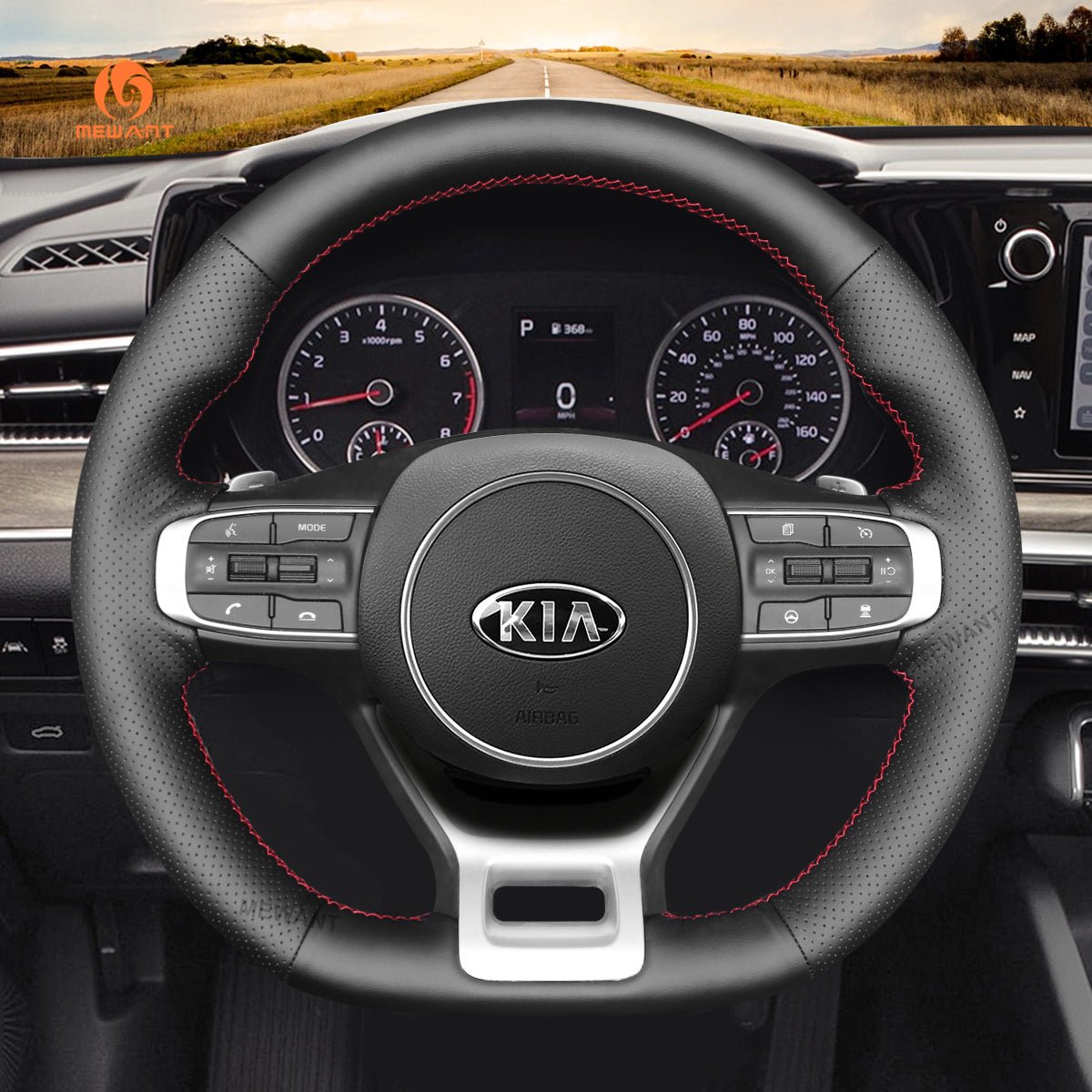 MEWANT Hand Stitch Leather Suede Carbon Fiber Car Steering Wheel Cover for Kia Optim / Kia K5 GT GT - Line Sedan - Alcantara, Leather, Carbon Fiber, Easy Install, Non - Slip, Best Steering Wheel Cover