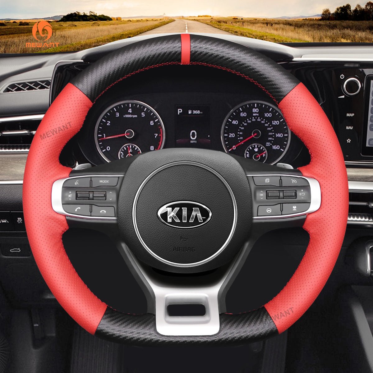 MEWANT Hand Stitch Leather Suede Carbon Fiber Car Steering Wheel Cover for Kia Optim / Kia K5 GT GT - Line Sedan - Alcantara, Leather, Carbon Fiber, Easy Install, Non - Slip, Best Steering Wheel Cover