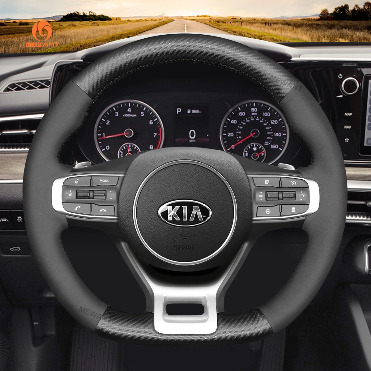 MEWANT Hand Stitch Leather Suede Carbon Fiber Car Steering Wheel Cover for Kia Optim / Kia K5 GT GT - Line Sedan - Alcantara, Leather, Carbon Fiber, Easy Install, Non - Slip, Best Steering Wheel Cover