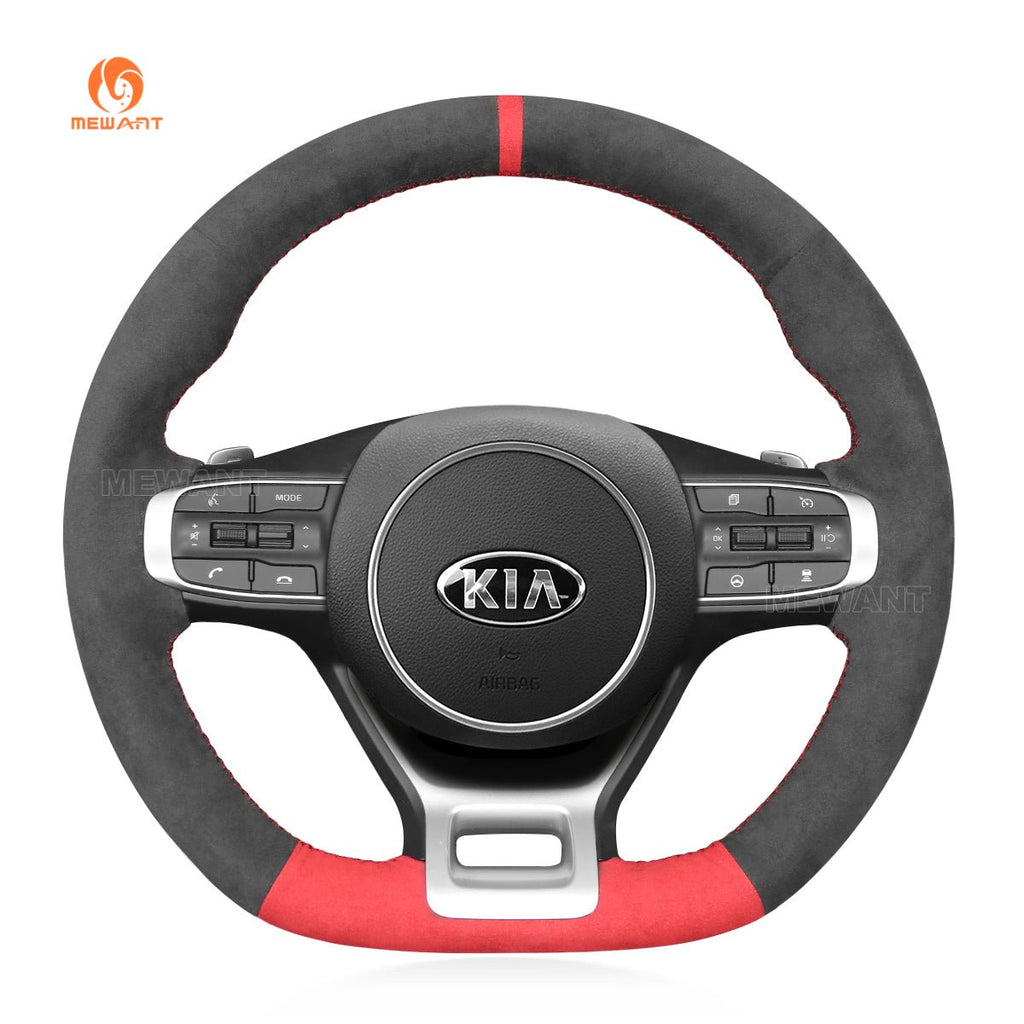 MEWANT Hand Stitch Leather Suede Carbon Fiber Car Steering Wheel Cover for Kia Optim / Kia K5 GT GT - Line Sedan - Alcantara, Leather, Carbon Fiber, Easy Install, Non - Slip, Best Steering Wheel Cover