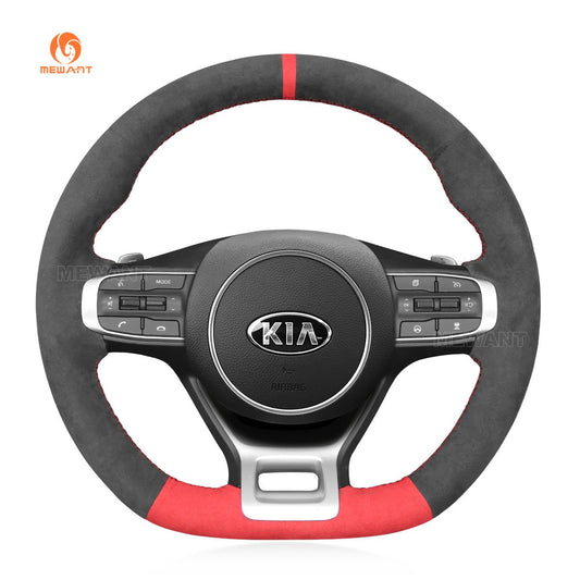 MEWANT Hand Stitch Leather Suede Carbon Fiber Car Steering Wheel Cover for Kia Optim / Kia K5 GT GT - Line Sedan - Mewant Cover