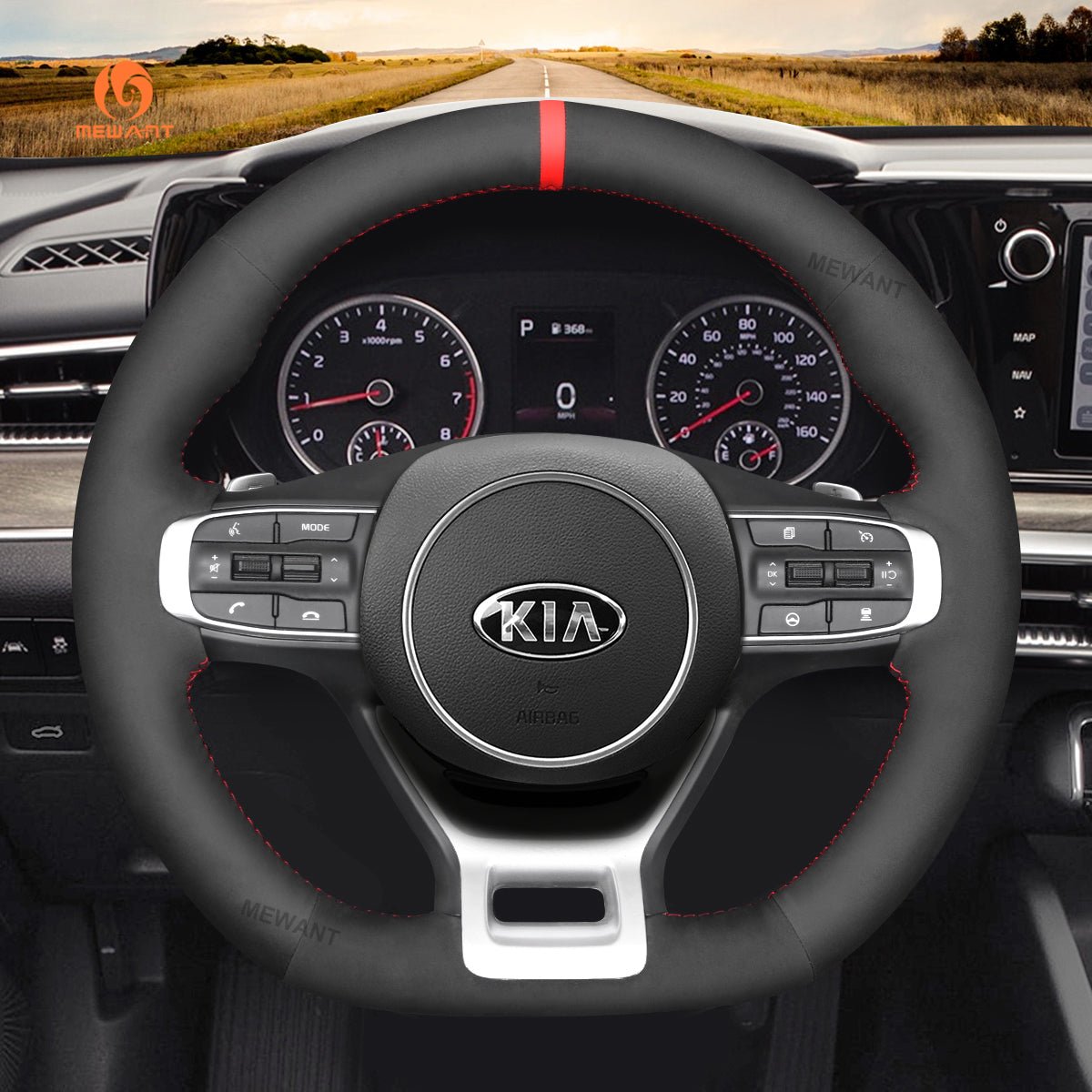 MEWANT Hand Stitch Leather Suede Carbon Fiber Car Steering Wheel Cover for Kia Optim / Kia K5 GT GT - Line Sedan - Mewant Cover