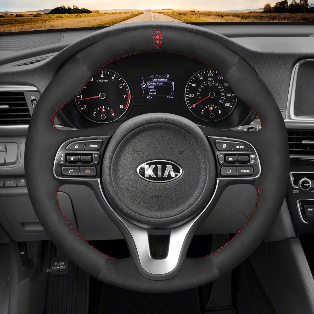 MEWANT Hand Stitch Leather Suede Carbon Fiber Car Steering Wheel for Kia Sportage 4 2016 - 2018 / Niro 2016 - 2022 / Optima 2016 - 2018 - Alcantara, Leather, Carbon Fiber, Easy Install, Non - Slip, Best Steering Wheel Cover