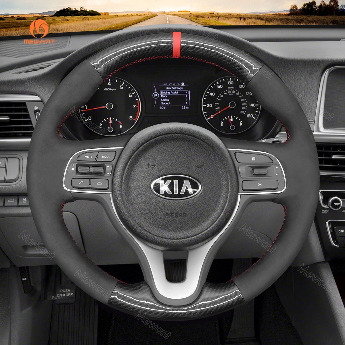 MEWANT Hand Stitch Leather Suede Carbon Fiber Car Steering Wheel for Kia Sportage 4 2016 - 2018 / Niro 2016 - 2022 / Optima 2016 - 2018 - Alcantara, Leather, Carbon Fiber, Easy Install, Non - Slip, Best Steering Wheel Cover