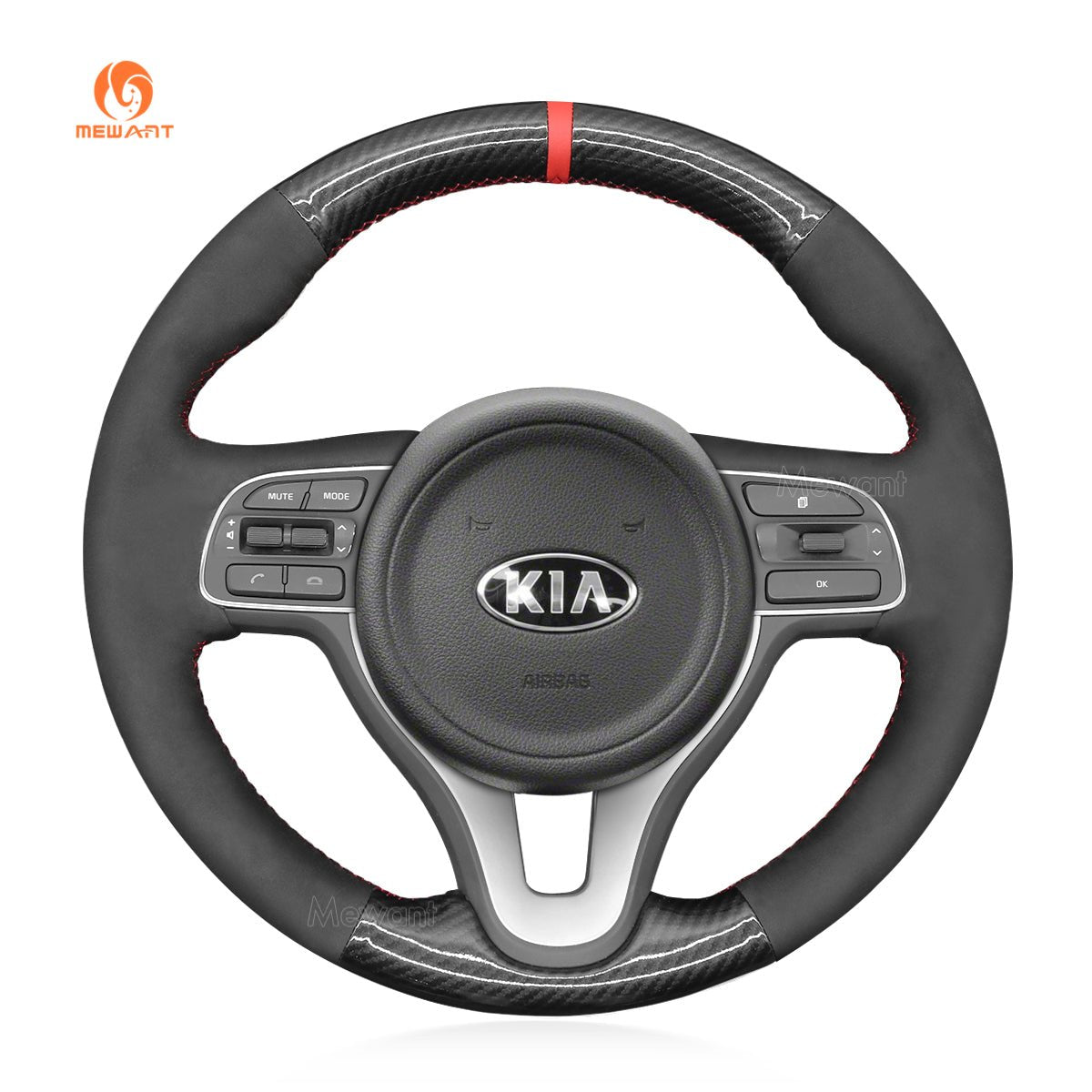 MEWANT Hand Stitch Leather Suede Carbon Fiber Car Steering Wheel for Kia Sportage 4 2016 - 2018 / Niro 2016 - 2022 / Optima 2016 - 2018 - Alcantara, Leather, Carbon Fiber, Easy Install, Non - Slip, Best Steering Wheel Cover