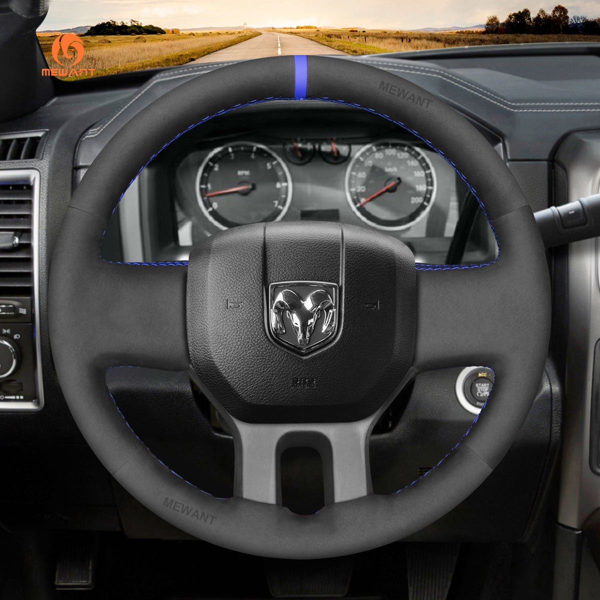 MEWANT Hand Stitch Matter Carbon Fiber Suede Car Steering Wheel Cover for Dodge RAM 2009 - 2010 - Alcantara, Leather, Carbon Fiber, Easy Install, Non - Slip, Best Steering Wheel Cover