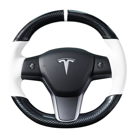 MEWANT Hand Stitched White Leather Car Steering Wheel Cover - for Tesla Model 3 2017 - 2023 / Model Y 2020 - 2023 - US in stock - Mewant Cover