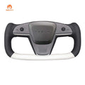 MEWANT Hand Stitched White Leather Car Steering Wheel Cover - for Tesla Model S 2021 - 2023 / Model X 2021 - 2023 - US in stock - Alcantara, Leather, Carbon Fiber, Easy Install, Non - Slip, Best Steering Wheel Cover