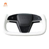 MEWANT Hand Stitched White Leather Car Steering Wheel Cover - for Tesla Model S 2021 - 2023 / Model X 2021 - 2023 - US in stock - Alcantara, Leather, Carbon Fiber, Easy Install, Non - Slip, Best Steering Wheel Cover