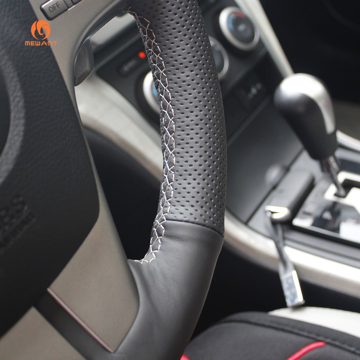 MEWANT Hand Stitching Black Leather Suede Car Steering Wheel Cover for Mazda 6 (GH) Atenza - Alcantara, Leather, Carbon Fiber, Easy Install, Non - Slip, Best Steering Wheel Cover