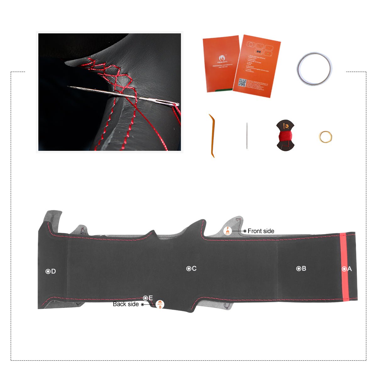 MEWANT Hand Stitching Black Leather Suede Car Steering Wheel Cover for Mazda 6 (GH) Atenza - Alcantara, Leather, Carbon Fiber, Easy Install, Non - Slip, Best Steering Wheel Cover