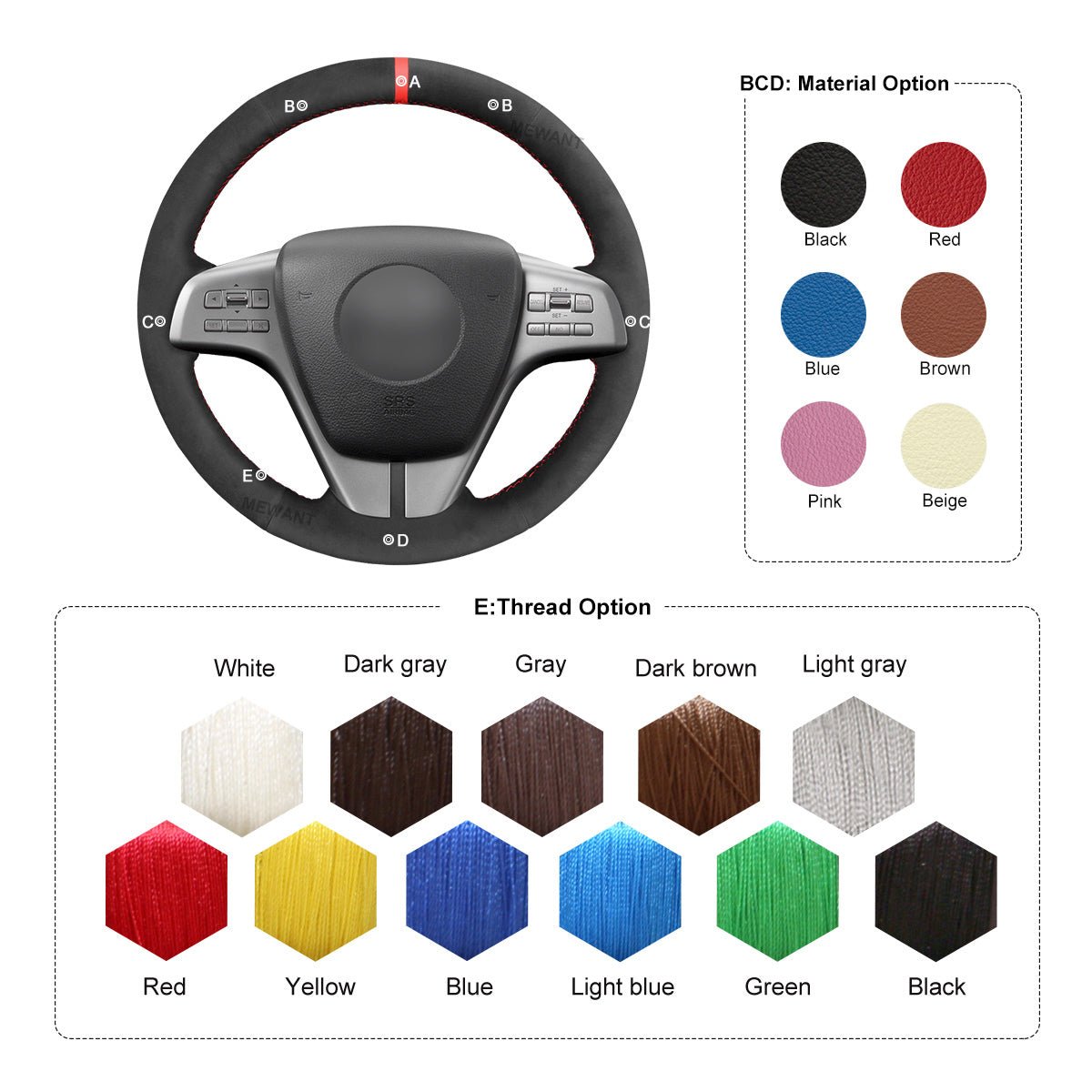 MEWANT Hand Stitching Black Leather Suede Car Steering Wheel Cover for Mazda 6 (GH) Atenza - Alcantara, Leather, Carbon Fiber, Easy Install, Non - Slip, Best Steering Wheel Cover
