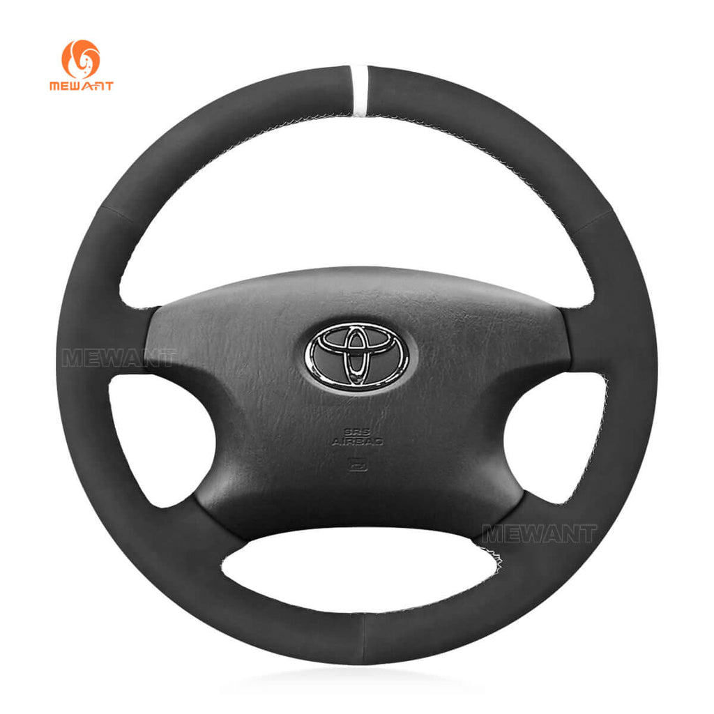 MEWANT Hand Stitching Black Suede Car Steering Wheel Cover for Toyota Corolla Camry Hilux Avensis Verso 2002 - 2010 - Alcantara, Leather, Carbon Fiber, Easy Install, Non - Slip, Best Steering Wheel Cover