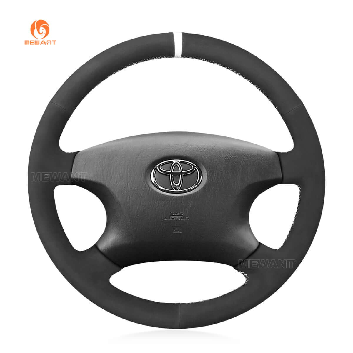 MEWANT Hand Stitching Black Suede Car Steering Wheel Cover for Toyota Corolla Camry Hilux Avensis Verso 2002 - 2010 - Alcantara, Leather, Carbon Fiber, Easy Install, Non - Slip, Best Steering Wheel Cover