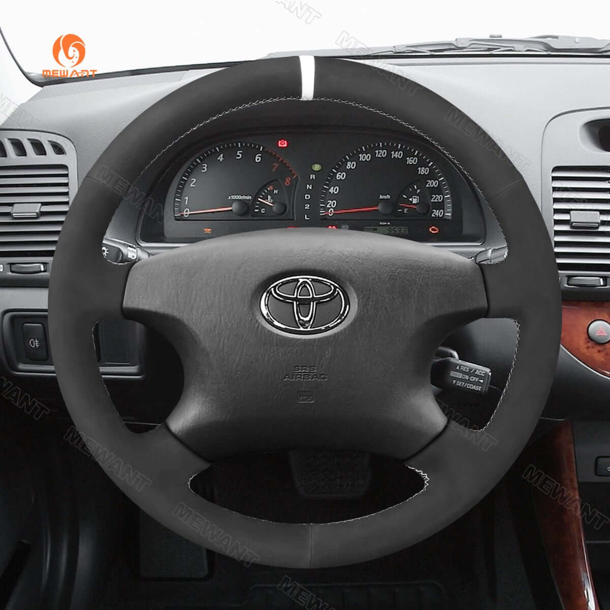 MEWANT Hand Stitching Black Suede Car Steering Wheel Cover for Toyota Corolla Camry Hilux Avensis Verso 2002 - 2010 - Alcantara, Leather, Carbon Fiber, Easy Install, Non - Slip, Best Steering Wheel Cover