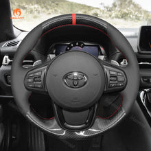 Bild in den Galerie-Viewer laden, MEWANT Hand Stitching Carbon Fiber Red Suede Car Steering Wheel Cover for Toyota Supra GR Supra 2019 - 2021 - Mewant Cover
