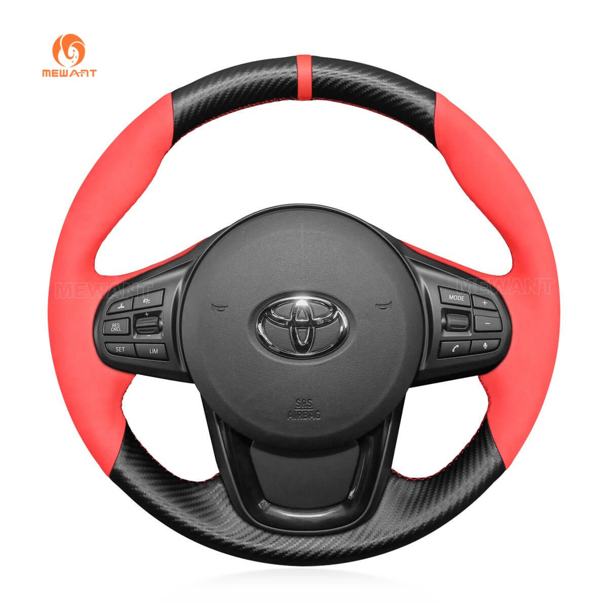 MEWANT Hand Stitching Carbon Fiber Red Suede Car Steering Wheel Cover for Toyota Supra GR Supra 2019 - 2021 - Alcantara, Leather, Carbon Fiber, Easy Install, Non - Slip, Best Steering Wheel Cover