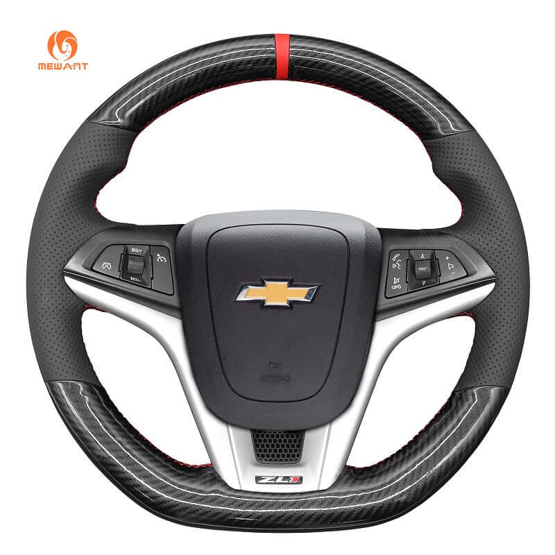 MEWANT Leather Car Steering Wheel Cove for Chevrolet (Chevy) Camaro - Alcantara, Leather, Carbon Fiber, Easy Install, Non - Slip, Best Steering Wheel Cover