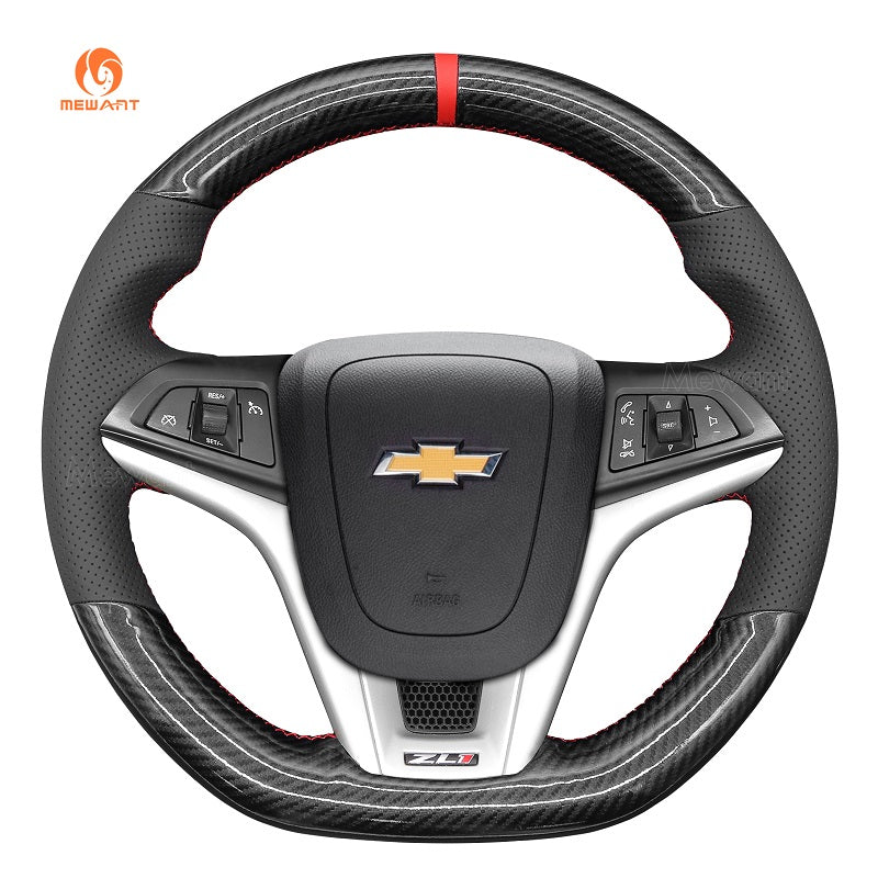 MEWANT Leather Car Steering Wheel Cove for Chevrolet (Chevy) Camaro - Alcantara, Leather, Carbon Fiber, Easy Install, Non - Slip, Best Steering Wheel Cover