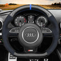 MEWANT Leather Car Steering Wheel Cover for Audi S1 (8X) S3 (8V) Sportback S4 (B8) Avant S5 (8T) S6 (C7) S7 (G8) RS Q3 (8U) SQ5 (8R) - Alcantara, Leather, Carbon Fiber, Easy Install, Non - Slip, Best Steering Wheel Cover
