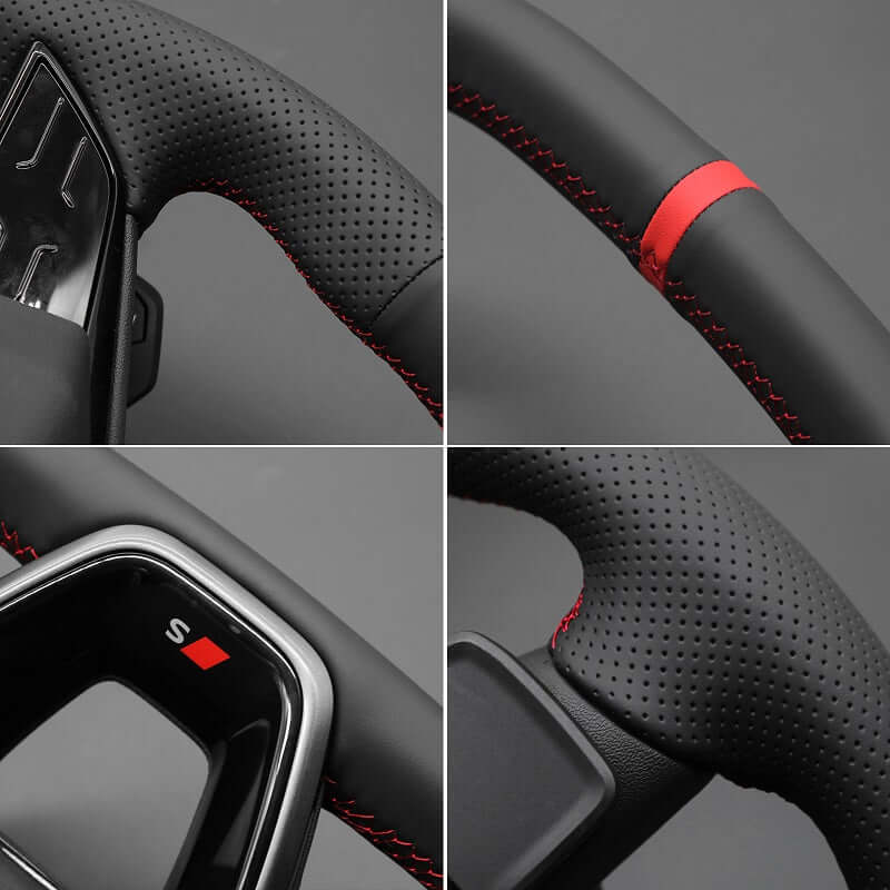 MEWANT Leather Car Steering Wheel Cover for Audi S5 RS3 2025 - Alcantara, Leather, Carbon Fiber, Easy Install, Non - Slip, Best Steering Wheel Cover