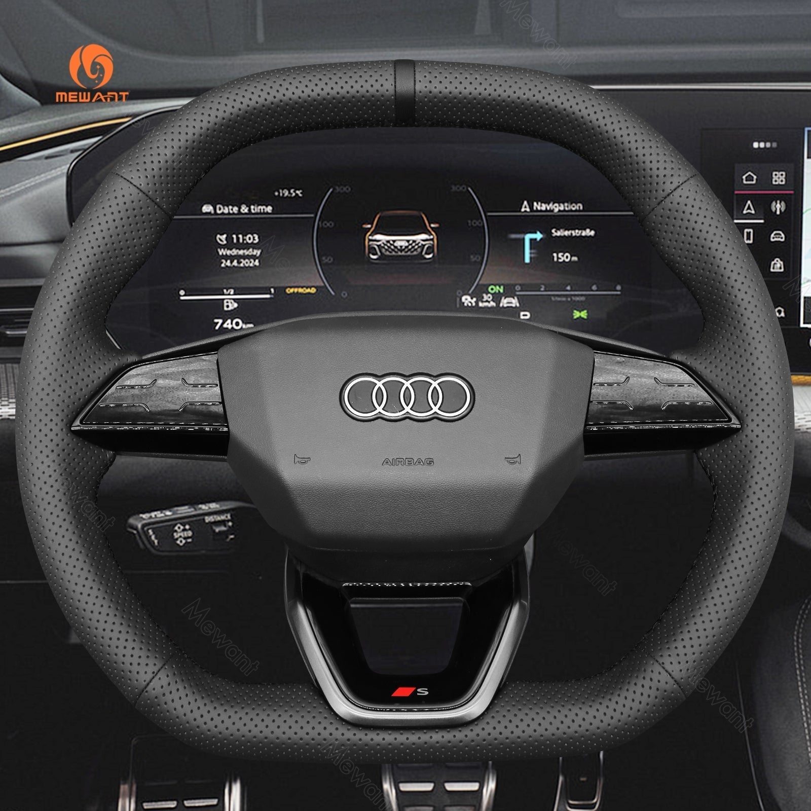 MEWANT Leather Car Steering Wheel Cover for Audi S5 RS3 2025 - Alcantara, Leather, Carbon Fiber, Easy Install, Non - Slip, Best Steering Wheel Cover