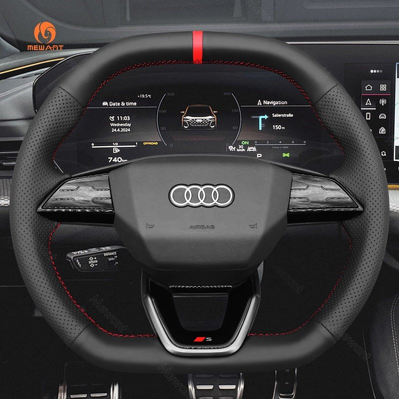 MEWANT Leather Car Steering Wheel Cover for Audi S5 RS3 2025 - Alcantara, Leather, Carbon Fiber, Easy Install, Non - Slip, Best Steering Wheel Cover
